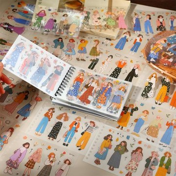 番茄醬少女原創人物線圈貼紙本橘子味的少女系列手帳素材裝飾拼貼