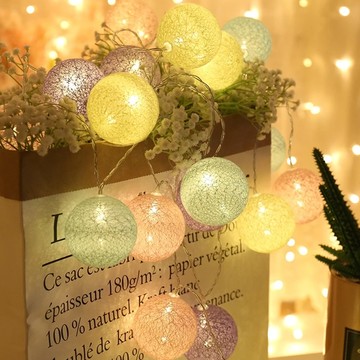 氛圍裝飾棉球燈串 1.5米10顆 電池供電 暖白光 LED燈串 每顆約6cm  冰淇淋  1個