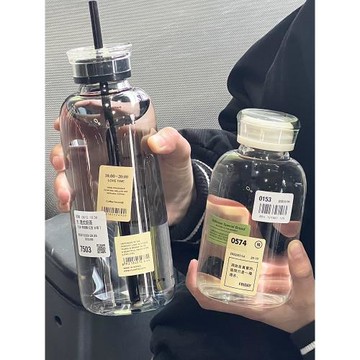 耐高溫玻璃杯子透明女生簡約便攜帶蓋吸管水瓶男士家用夏季大容量