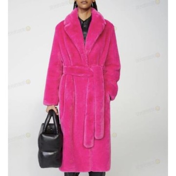 寬松時尚洋氣仿皮草外套女冬長款 長袖腰帶毛絨絨大衣