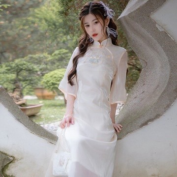 少女年輕復古風改良版旗袍2022年新款夏季仙氣刺繡雪紡漢服連衣裙