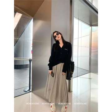 【現貨】MOMENTHOME 自然褶皺彈力腰一步裙寬松百搭中長裙女