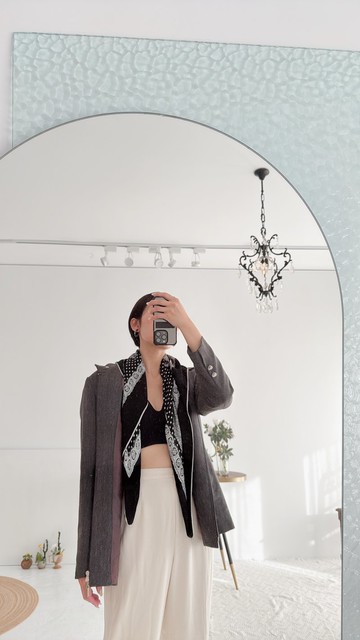 黑白變形蟲點點古董絲巾