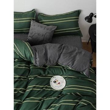 墨綠色床單四件套男生條紋被套簡約北歐格子床上用品宿舍三件套