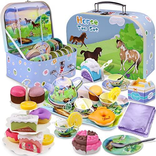 Tea Party Set for Little Girls,50PCS Princess Horse Tea Time Toy