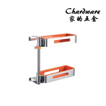 【家的五金】H8590-2 304不銹鋼旋轉置物架（雙層）(高低可調.180度旋轉.活動置物架.壁掛.亮光.不鏽鋼.衛浴配件.浴室)