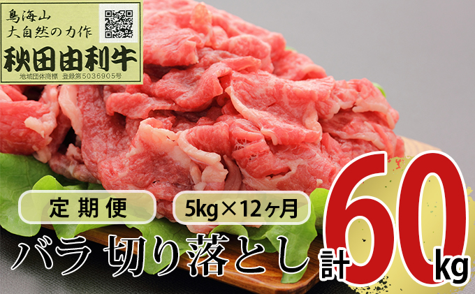 《定期便》12ヶ月連続 秋田由利牛 バラ切り落とし 5kg（1kg×5パック）