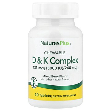 NaturesPlus, D 和 K 複合咀嚼片，混合漿果，60 片
