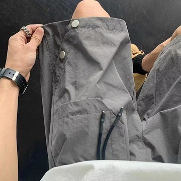 冰絲五分褲  休閒褲 冰絲短褲男士夏季超薄款速幹潮牌美式工裝休閒運動沙灘青年五分褲0604