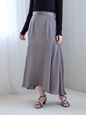 不對稱裙襬剪裁緞面魚尾長裙(7A41L0L0700) - YECCA VECCA