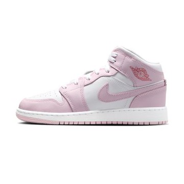 Nike Air Jordan 1 Mid 大童 粉白色 AJ1 運動 喬丹 透氣 皮革 休閒鞋 DQ8423-608