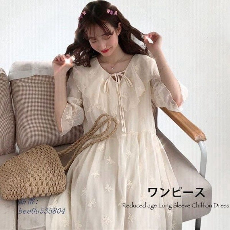 膝丈ワンピース 五分袖ワンピース 春夏 フェミニン 清楚 春新作 レディース 華やか 優雅 ワンピース シフォン エレガント 透け感 刺繍 通販 Lineポイント最大0 5 Get Lineショッピング