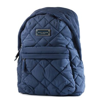 MARC JACOBS 鐵牌LOGO菱格縫線拉鍊後背包-藍色