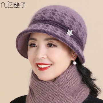 中老年人帽子女冬季媽媽兔毛線帽老人奶奶加絨厚保暖老太太針織帽