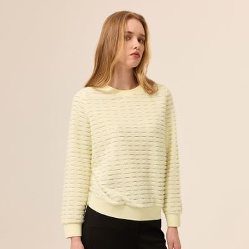 ILEY伊蕾 條紋緹織羽毛紗針織布上衣(杏；M-XL)