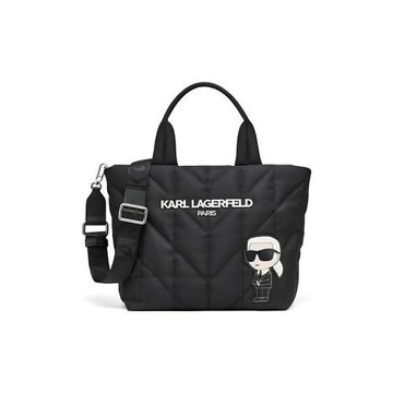 Karl Lagerfeld Paris 空氣縫衍尼龍 中型托特包／斜背包 黑色