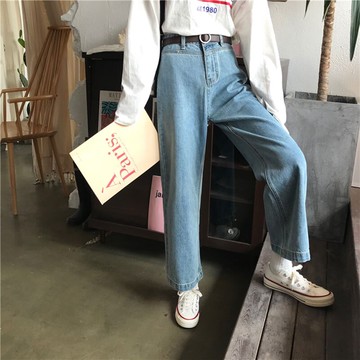 洋氣復古百搭直筒牛仔褲女秋季寬松褲子女顯瘦百搭時尚九分闊腿褲1入