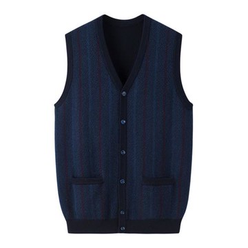 秋冬新款中老年羊絨馬甲男爸爸V領加厚色無袖帶兜外穿休閑背心