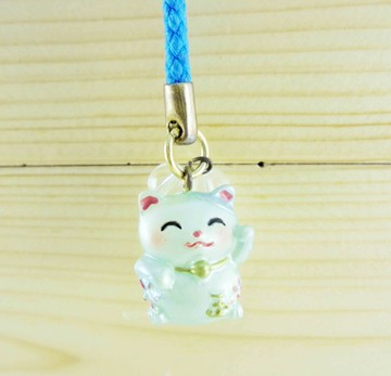 【震撼精品百貨】招財貓_招き猫~招財貓手機吊飾/繩-珠藍笑臉