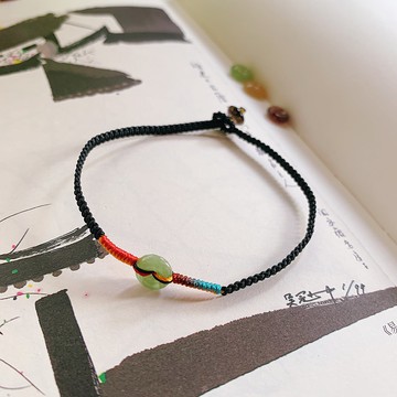 寒山客。天然碧璽小平安扣復古編織手繩 五彩繩古風原創古典手鏈