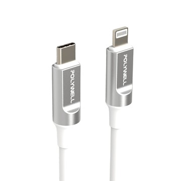 POLYWELL 寶利威爾 Type-C-Lightning 液態矽膠蘋果PD快充線 PW15-W45-A295  1m  白色  1條