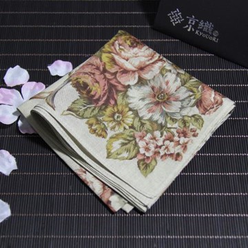 日本製進口復古手帕玫瑰花棉質印花方巾手帕手絹細膩手感48cm薄