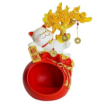 摩達客 招財貓發財樹鑰匙收納錢洞百寶袋擺飾  紅色  22 x 15.5 x 29cm