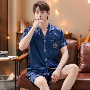 冰絲睡衣男夏季薄款短袖短褲仿真絲寬松大碼夏天中年老年兩件套裝