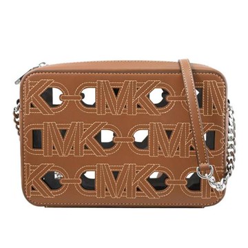 MICHAEL KORS JET SET MK車線穿孔造型拉鍊斜背方包.咖