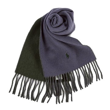 POLO Ralph Lauren刺繡小馬雙色流蘇羊毛混紡圍巾(灰紫/灰)780932-10｜GoBrand購名牌