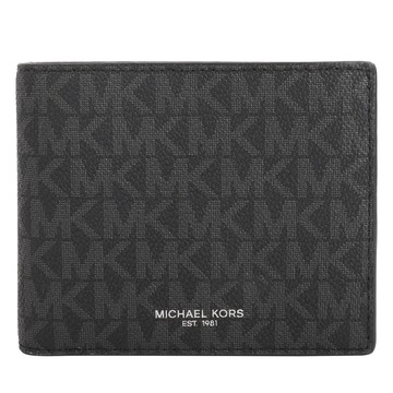 MICHAEL KORS 燙銀字防刮皮革附名片夾短夾（黑灰）_廠商直送