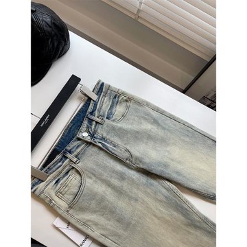 【GCYNUANUANUA】重工/水洗/做舊/修身/小腳/黃泥色/九分牛仔褲男