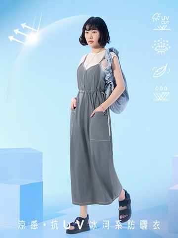 涼感．抗UV調節腰冰河系防曬細肩洋裝