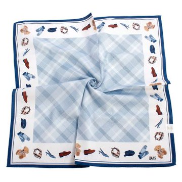 DAKS 泰迪熊系列時尚配件細格紋純綿帕領巾-藍色