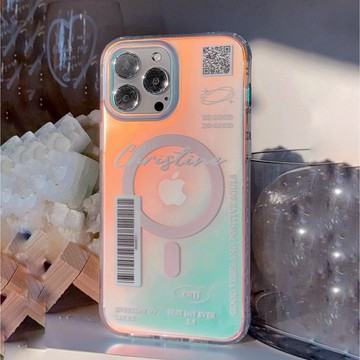 Twinko💗[CA1721]❥BE GOOD時髦文字-磁吸霧面炫彩殼MagSafe/客製化姓名載具條碼QR CODE