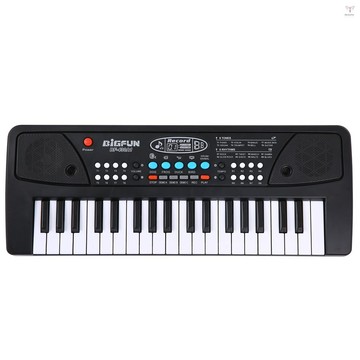 Bigfun 37 鍵 USB 電子風琴兒童電鋼琴帶麥克風黑色數字音樂電子鍵盤內置立體聲揚聲器帶 8 音 8 節奏 6