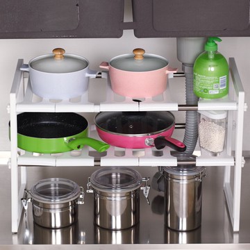 2層 可伸縮廚房用品水槽下置物架不銹鋼灶臺櫥柜瀝水儲物收納架子