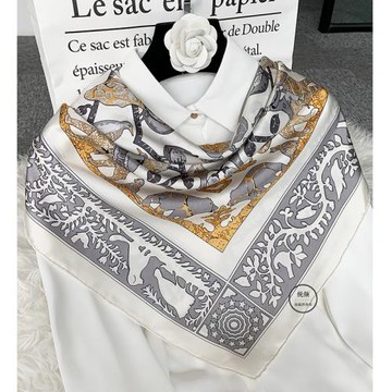 新款灰白色斜紋綢真絲大方巾圍巾桑蠶絲絲巾女春秋百搭高級感披肩