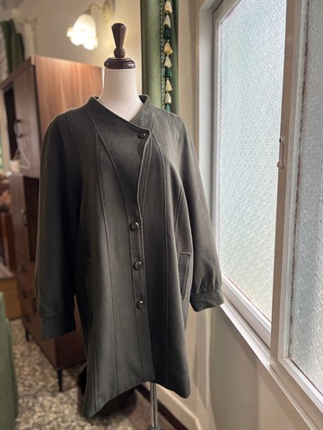 喀什米爾混墨綠和風領古著大衣日本製