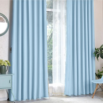 【小銅板-加厚純色遮光窗簾】寬130X高230-2片入-總寬260公分純色粉藍
