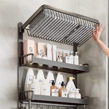 毛巾架浴室置物架洗手间毛巾杆洗漱网篮卫生间收纳浴巾壁挂免打孔