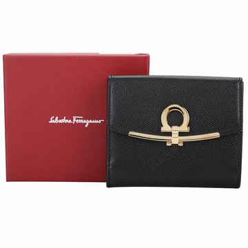 Salvatore Ferragamo GANCINI 金馬蹄釦式短夾(黑色)