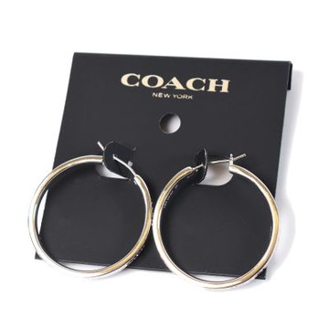 COACH 刻印COACH圓型針式耳環-銀色