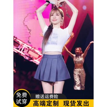 (免運)王心凌同款灰色西裝百褶褲裙女高腰顯瘦防走光設計感a字半身短裙