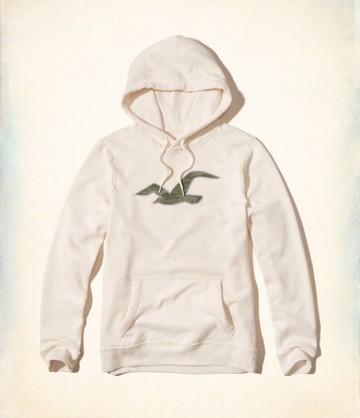 美國百分百【Hollister Co.】帽T HCO 連帽 T恤 長袖 男款 上衣 海鷗 迷彩LOGO 米白S M號 H741