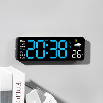 好物 創意天氣時鐘多功能客廳掛鐘 新品鬧鐘溫度顯示鐘表6656