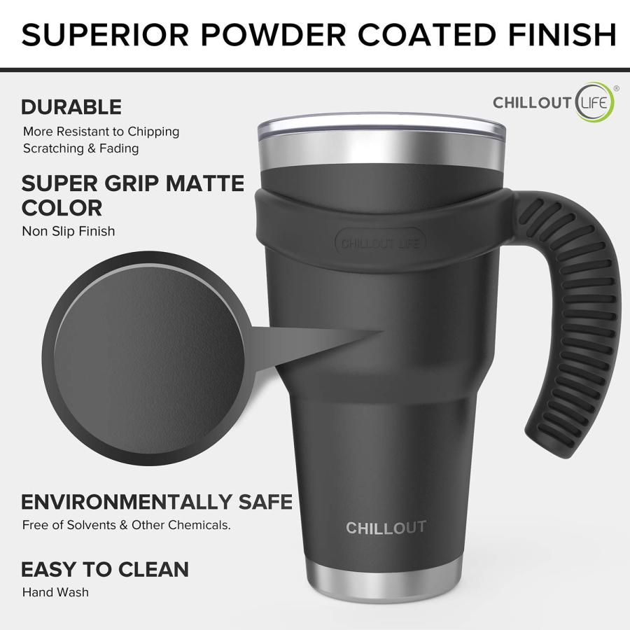 Stainless Steel Travel Mug with Handle 30 oz Piece Set. Tumbler with Handle, Straw, Cleaning Brush  Lids. Double... 2[並行輸入品]