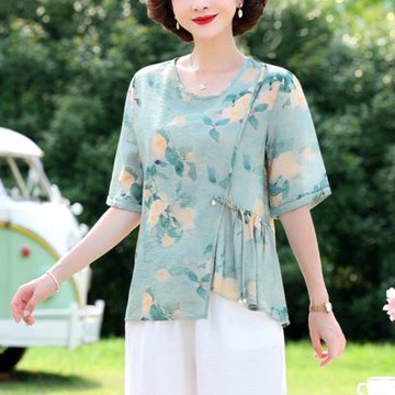 [韓國K.W.]現貨韓國精緻天絲亞麻珍珠側扣上衣