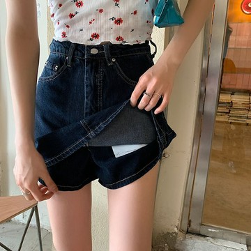 高腰牛仔短裙女夏季新款大碼胖mm遮胯顯瘦a字半身裙包臀褲裙 高腰牛仔褲裙 a字裙 甜辣裙 女生裙子 牛仔短裙 包臀裙