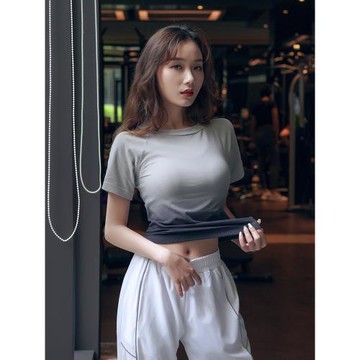 健身女孩漸變運動短袖彈力緊身顯瘦訓練t恤透氣跑步瑜伽服上衣薄